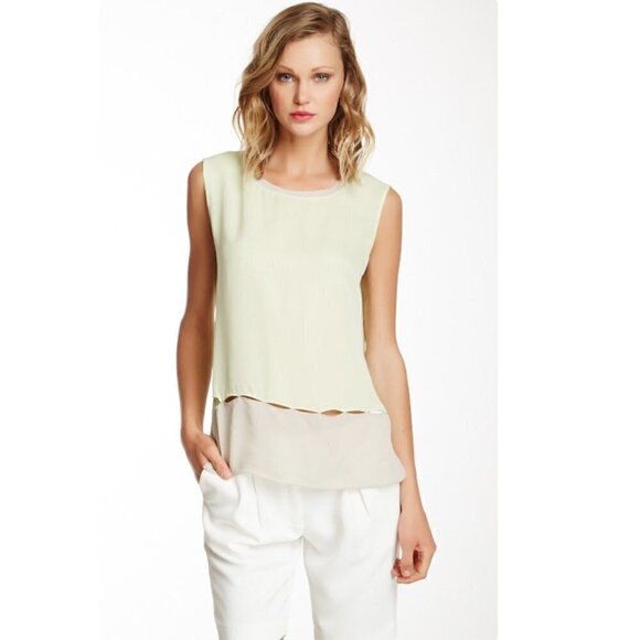 elie tahari Tank Top XS Silk Asher Contrast Mint Luxury Delicate Cut Out Raw Hem - Picture 7 of 13